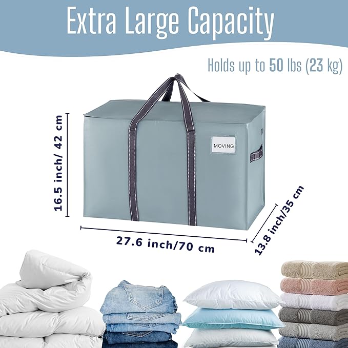 VENO 4 Pack Heavy Duty Moving Bags, Extra Large Storage Bags with Reinforced Handles & Strong Zippers, Foldable & Reusable Moving Box Alternative for Clothes & Dorm Storage