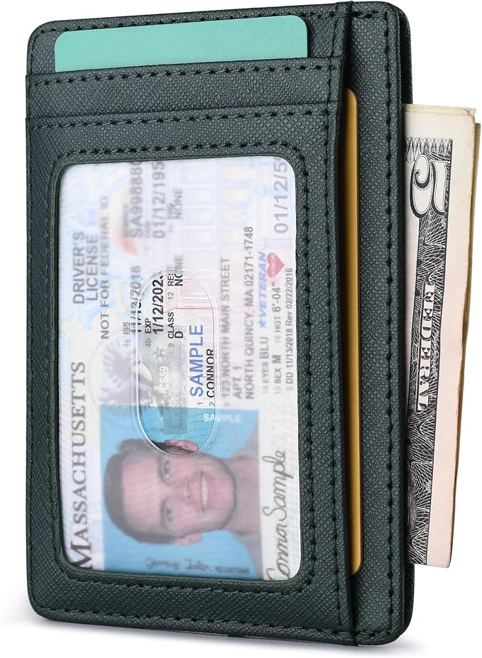 Buffway Slim Minimalist Front Pocket RFID Blocking Leather Wallets for Men and Women - Cross Blackish Green - Image 2