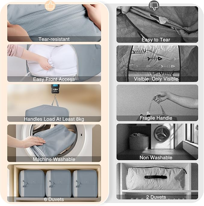 Comforter Storage Bag - Large Capacity Blanket Storage Bags Front-opening Ultra Space Saving Self Compression Organizer, Washable Compression Bags for Storage Comforter Blanket, 2 Pack, Grey