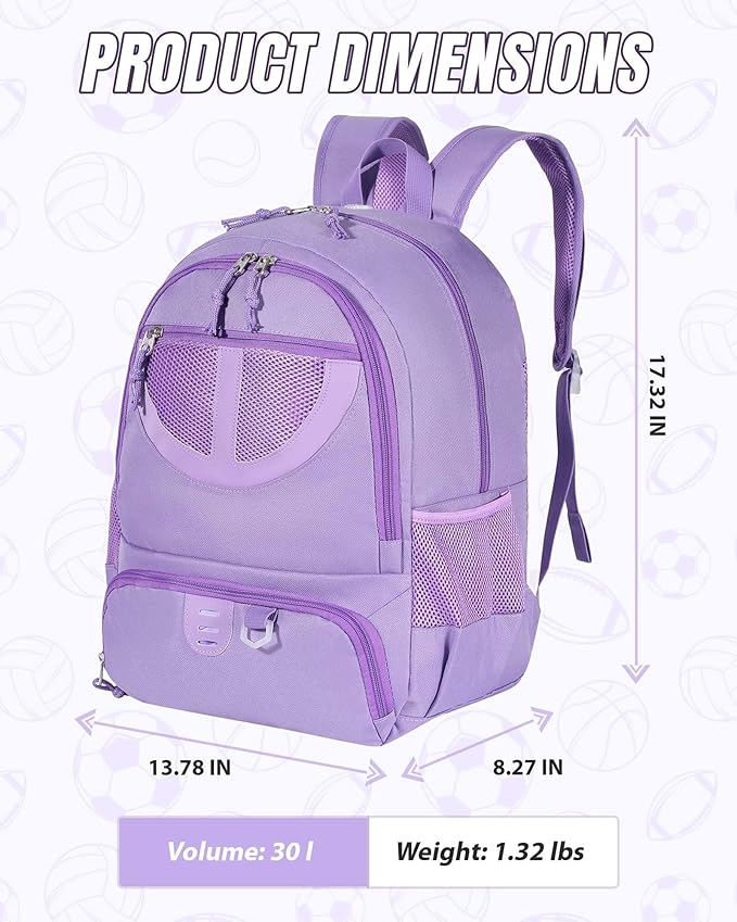 Basketball Bag Backpack for Men Women with Ball & Shoes Compartment 30L Capacity Lightweight Breathable Boys Girls Soccer Ball Bag Backpack Fit Volleyball Football Sports Travel School Gym