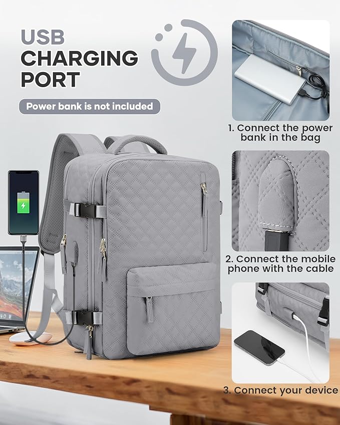 Travel Vacuum Storage Backpack with Air Pump Vacuum Seal Compression Space Saver Bags Clothing Vacpack 18x14x8 inches Travel Bag Carry on Personal item Laptop Work Backpacks Women Men Grey