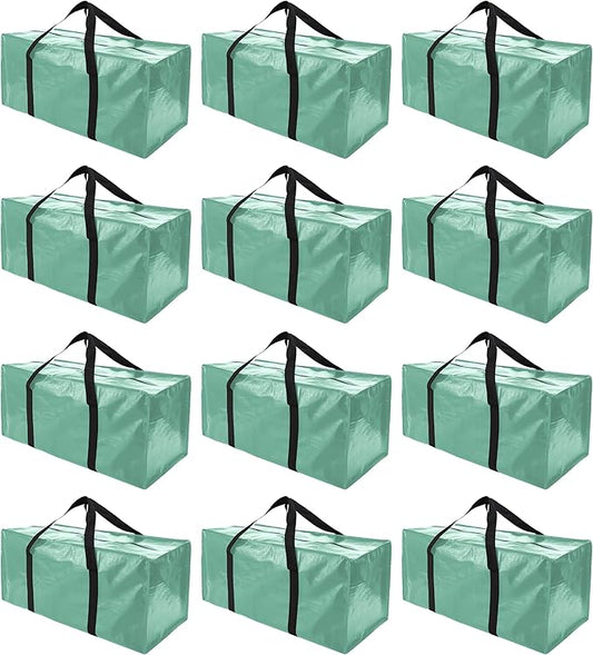PANDA JOYS 12 Pack Extra Large Moving Bags with Zippers & Carrying Handles, Heavy-Duty Storage Tote for Space Saving Moving Storage, Fold Flat, Alternative to Box and Bin,Teal