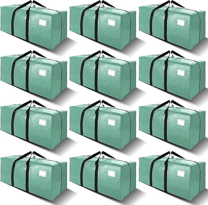 VELVETSURE 12 Pack Heavy Duty Large Moving Bags W/Backpack Straps - Strong Handles & Zippers, Storage Totes For Space Saving, Fold Flat, Alternative to Moving Box and Storage Bin, Teal