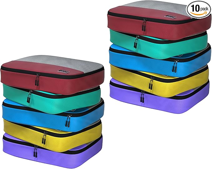 Dot&Dot Large Packing Cubes for Travel 10pc Set - Suitcase Luggage Organizer Bags - Essential Gear for Family - Lightweight Fabric Containers (Non-Compression)