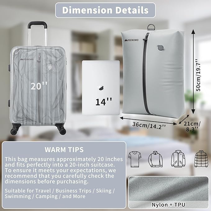 Vacuum Bag for Travel, Professional IPX8 Waterproof Reusable Vacuum Compression Bags for Travel Suitcases, Durable Space Saver Bag(3 PACK,With Pump)