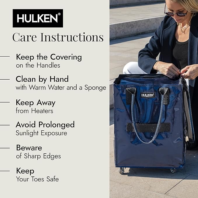 HULKEN - (Medium, Midnight Blue) Reusable Grocery Bag On Wheels, Shopping Trolley, Rolling Tote, Zipper Closure, Lightweight, Carries Up to 66 lb, Folds Flat, Unbreakable Handles