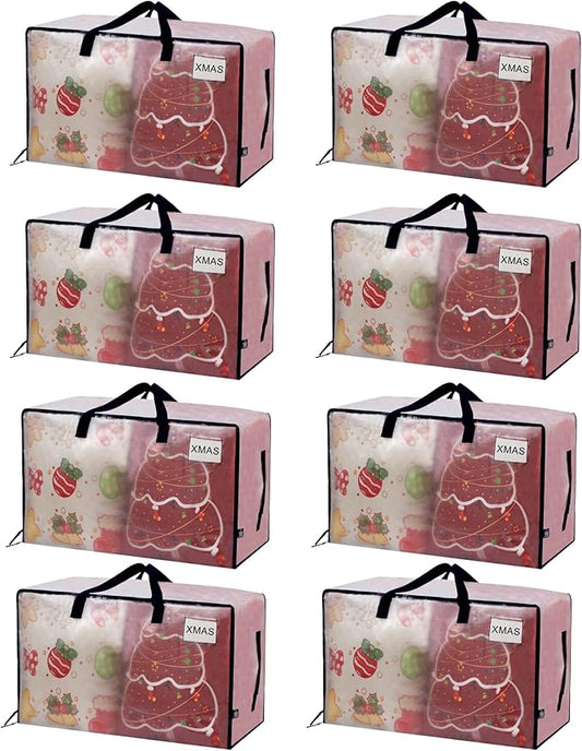 VENO 8 Pack Clear Extra Large Moving Bags & Storage Totes, Heavy Duty Organizer with Reinforced Handles & Strong Zippers for Clothes, College Dorm Essentials, Moving Supplies