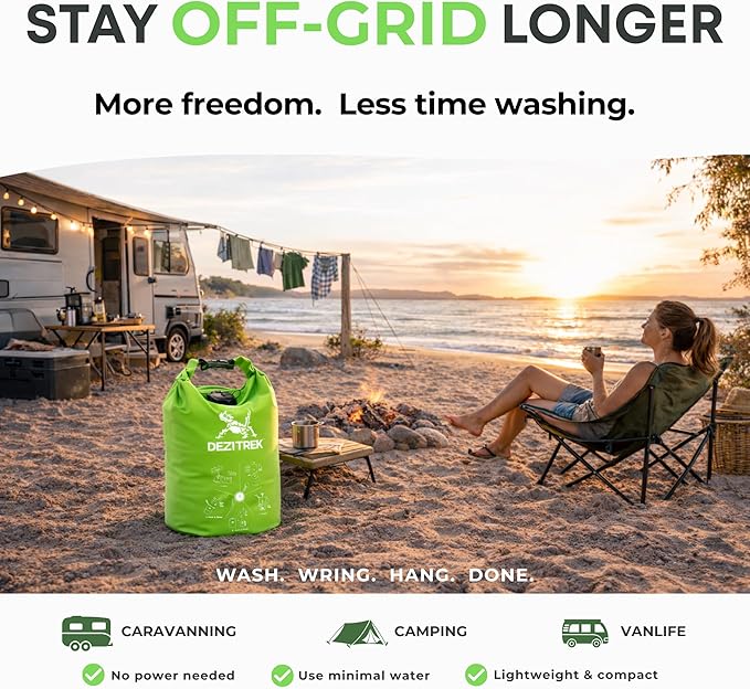 All in One Hand Wash Bag and Plunger Set - Off Grid Washing Machine Non Electric for Camping Travel | Eco Friendly Portable Manual Clothes Washer Laundry Bag for RV's (Medium)