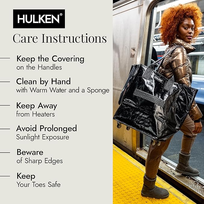 HULKEN (Small, Black) Reusable Grocery Bag On Wheels, Shopping Trolley, Rolling Tote, Zipper Closure, Lightweight, Carries Up to 66 lb, Folds Flat