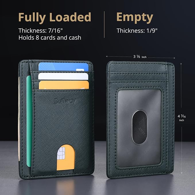Buffway Slim Minimalist Front Pocket RFID Blocking Leather Wallets for Men and Women - Cross Blackish Green - Image 5