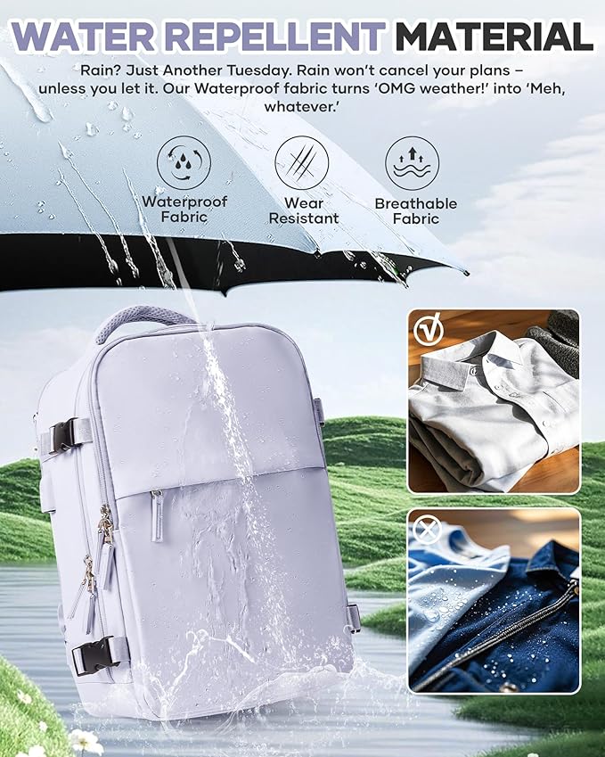 WONHOX Vacuum Seal Travel Backpack with Air Pump,Compression Vacpack Waterproof Carry On Backpack for Travel Women Men with Vacuum System,Airlines Approved Daypack Laptop Space Saver Bags,Lilac