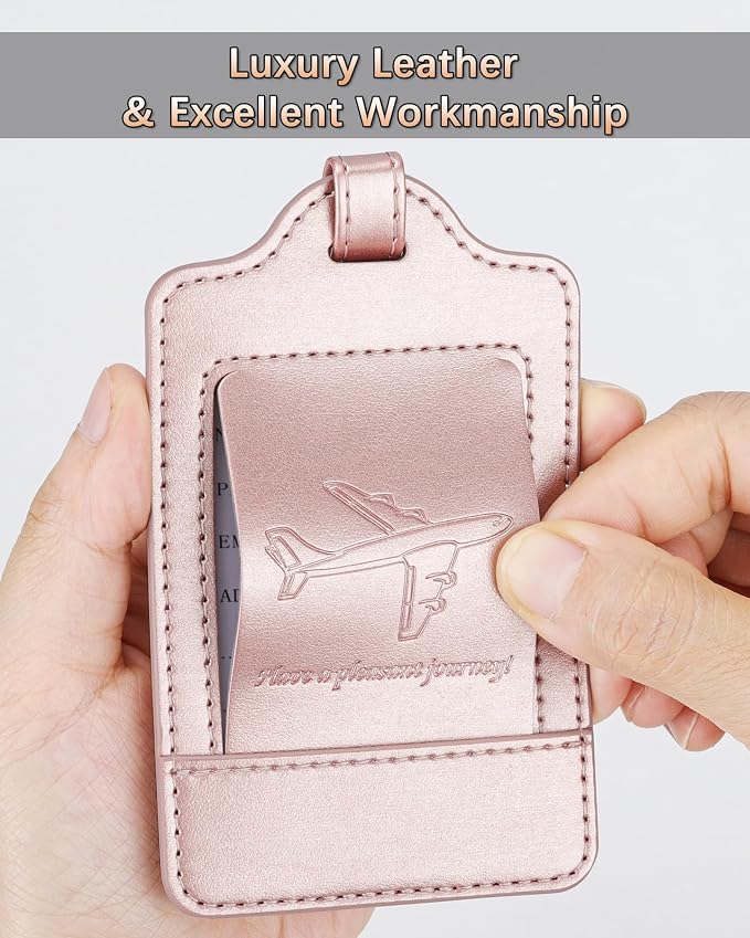 Teskyer Leather Luggage Tags for Suitcases, 3 Pack, Rose Gold - Image 4