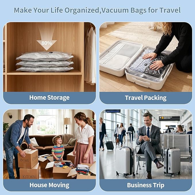 Travel Vacuum Seal Bags for Clothing,Vacuum Storage Bags with Rechargeable Pump,18 Pack Space Saver Compression for Clothes,Blankets,Bedding,Suitcase Luggage Seasonal Storage