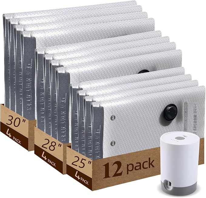 12 Pack Vacuum Storage Bags For Travel With Rechargeable Pump Compression Bags for Clothes & Blankets, Luggage Space Saver for Seasonal Storage & Long Haul Travel