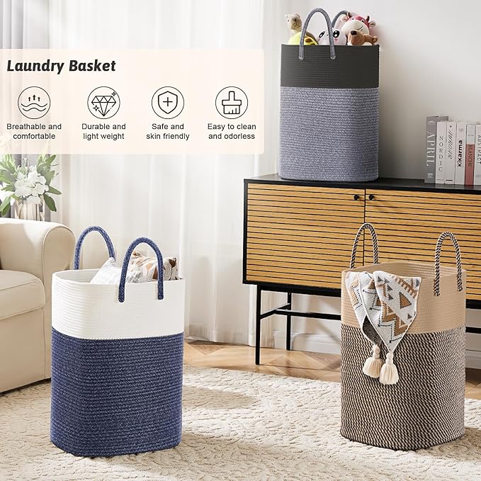 Artfeel Laundry Basket,Woven Cotton Rope Laundry Hamper,60L Versatile Storage for Dirty Clothes,Baby Toys,and Blankets in Bathroom, Nursery,and Living Room