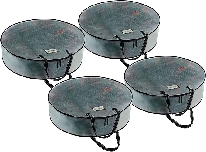VENO 24 Inch Wreath Storage Container, 4 Pack Clear Round Christmas Wreath Storage Bag, Heavy Duty Clear Holder with Wall Hanging Handles