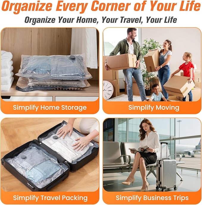 9 Pack Vacuum Storage Bags for Travel with Rechargeable Cordless Pump, Space Saver Bags for Clothes, Compression Packing Bags for Luggage and Suitcase, 9 Combo Size