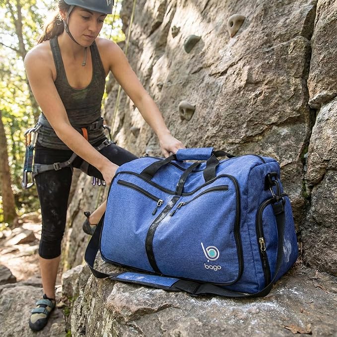 Bago Medium Duffle Bag for Travel Women & Men. Durable Lightweight Foldable Travel Duffel Bags For Traveling Women. 60L Duffle Bags For Overnight Bag With Shoe Compartment Collapsible Weekender duffel