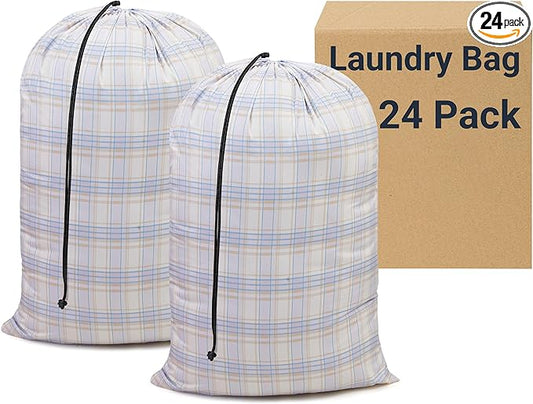 ZPECC Bulk Travel Laundry Bag,Extra Large Heavy Duty Laundry Bags 24 Pack,Washable Dirty Clothes Organizer XL for College Dorm Hotel Camping and Home Storage 30x40(Light Purple Checkered)