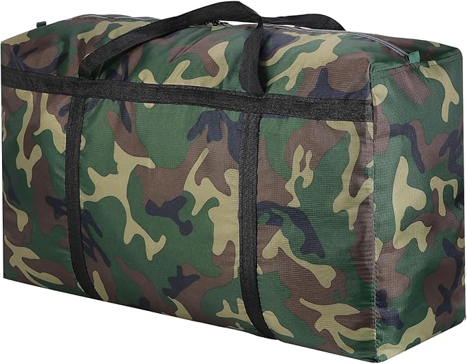 Camouflage Extra Large Moving Bags, Heavy Duty Storage Bags, 600D Oxford Cloth Wrap Around Handles Double Zipper, Waterproof Reusable Convenient (100L-2P)