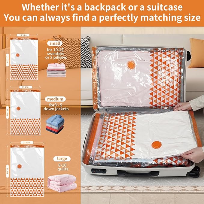 10 Pack Vacuum Storage Bags with Wireless Rechargeable Pump, Compression Packing Bags for Travel and Luggage, Space Saver Vacuum Seal Bags for Clothes & Suitcase and Carry-On Sizes