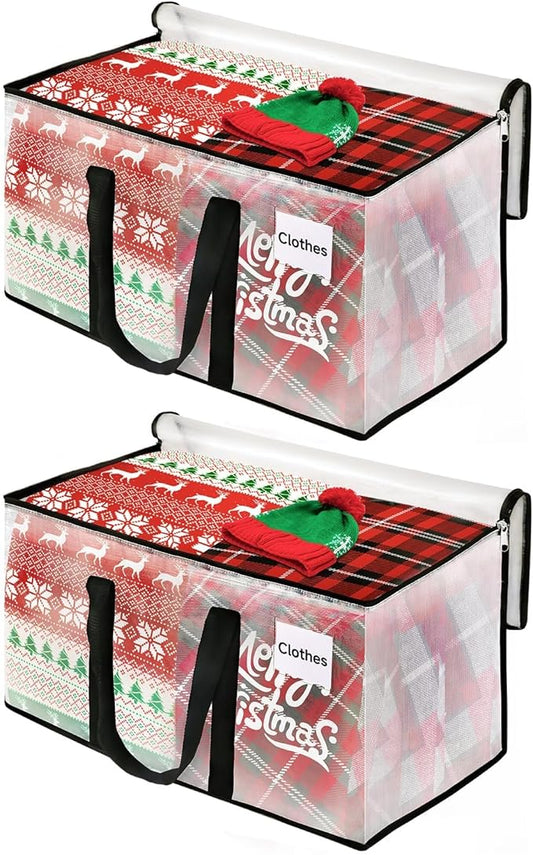 BlissTotes Clear Moving Bags Heavy Duty, 76L Extra Large Storage Bags with Zipper & Reinforced Handles, Waterproof PP Moving Totes for Clothes, Bedding, Comforters, Space Saving Storage (2 Pack)