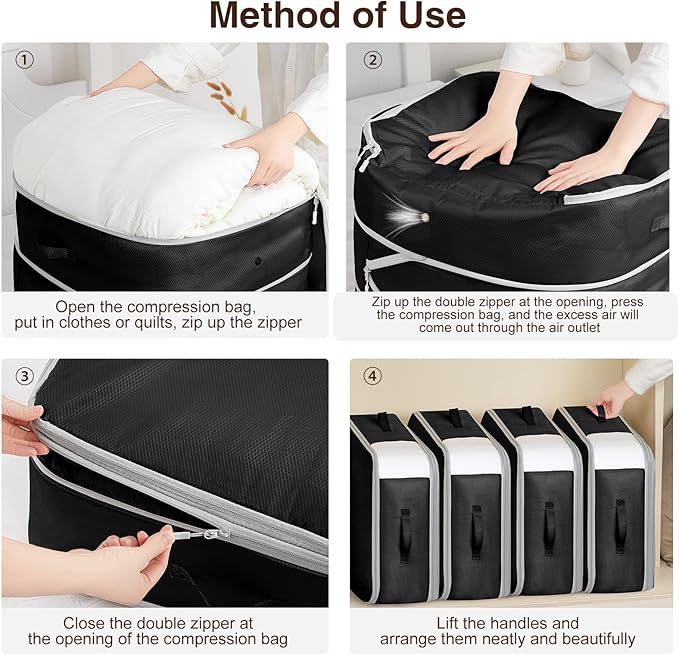 Homsorout 2 Pack Compression Storage Bags - 110L Large Capacity Comforter Storage Bag, 3-Layer Washable Ultra Space Saving Self Compression Organizer Space Bags for Blanket, Sweater, Sheet, Black