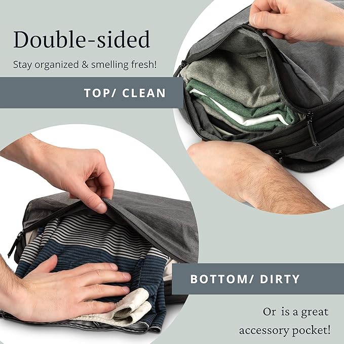 Premium Compression Packing Cubes with Dirty Clean Split Compartment- Double Sided with Luggage Labels -Set of 2