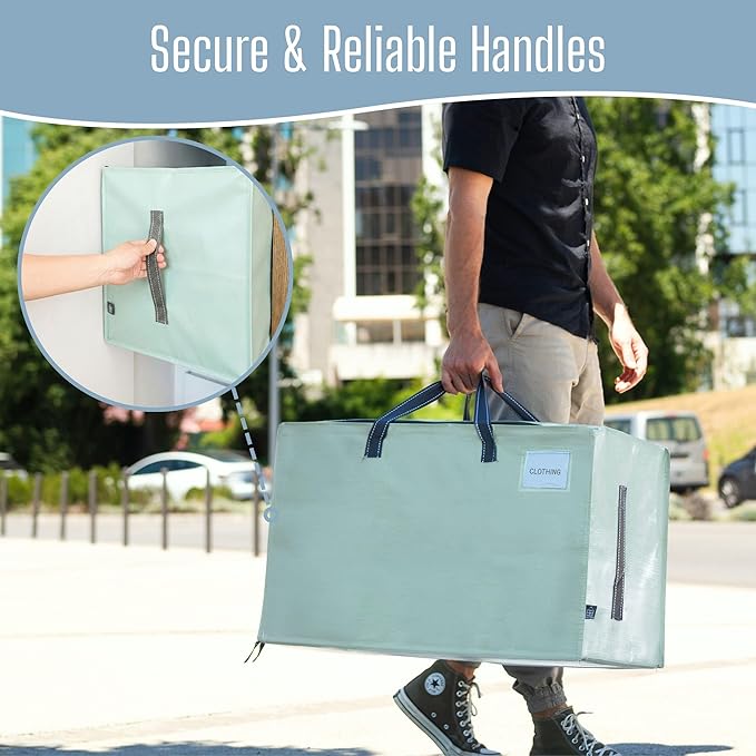 VENO 4 Pack Extra Large Heavy Duty Moving Bags with Wide Opening & Reinforced Handles, Reusable Storage Tote Bags with Strong Zippers for Clothes, College Dorm Essentials & Moving Supplies