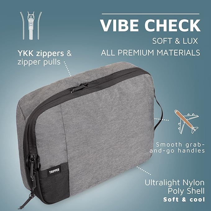 Premium Compression Packing Cubes with Dirty Clean Split Compartment- Double Sided with Luggage Labels -Set of 2