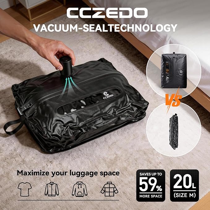Compression Packing Cubes for Travel with Electric Pump, Vacuum Travel Organizer Set for Carry-On Luggage, Shoe Bag & Toiletry Bag, 5-Piece