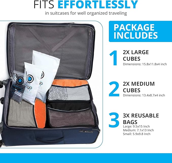 bago 7 Pcs Packing Cubes For Travel - 4 Packing Cube with 3 ZipLock Bags - Travel Cubes to Get Maximum Storage, Save Time & Effort to Pack - Happy Traveling (Orange)