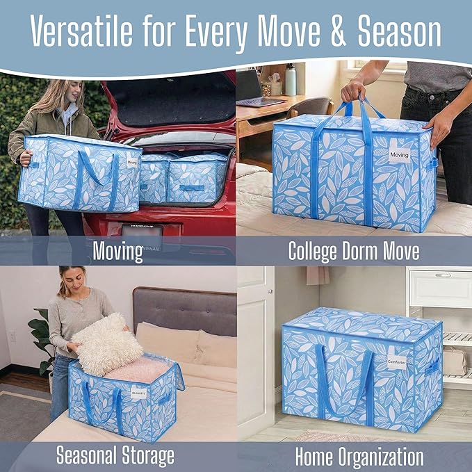 VENO 8 Pack Heavy Duty Moving Bags, Extra Large Storage Bags with Reinforced Handles & Strong Zippers, Foldable & Reusable Moving Box Alternative for Clothes & Dorm Storage
