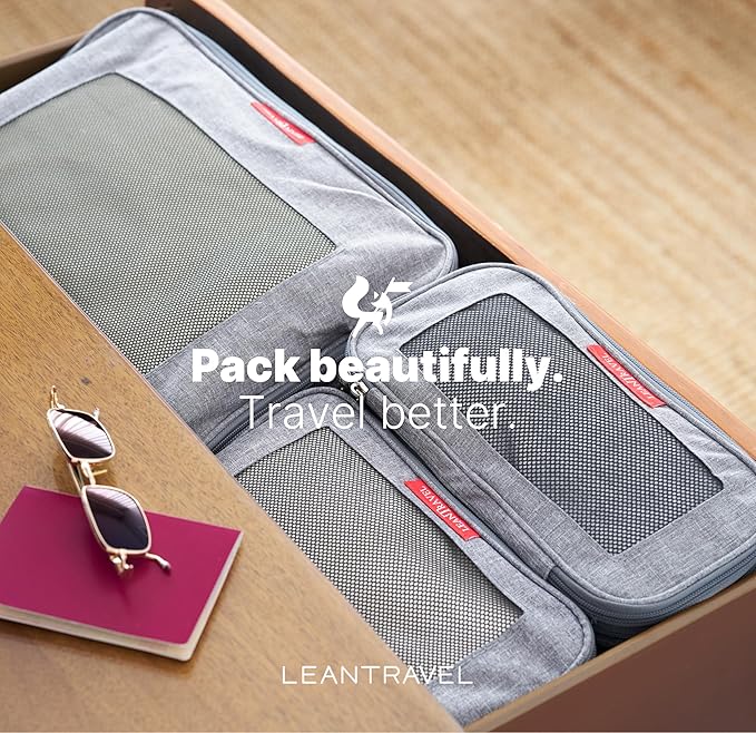 LeanTravel Premium Compression Packing Cubes for Travel - Suitcase Organizer Bags with Double Zipper & Breathable Mesh Panel - Space Saving Carry On Luggage Essentials (1 Large Bag, Grey)
