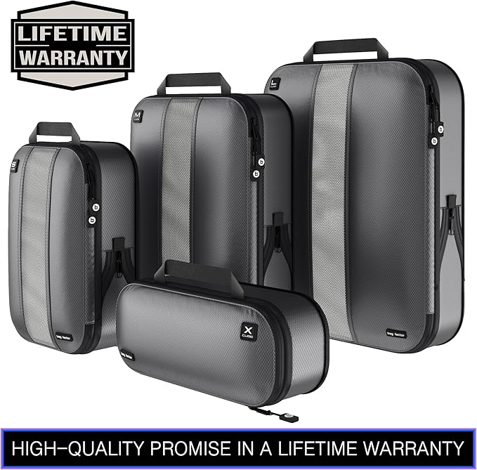 Premium Ultralight Compression Packing Cubes for Travel - Bag Factor Luggage Organizer Set (Grey - 5 Set)
