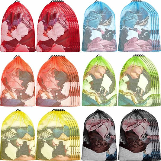 Berlune 36 Pcs 32x24 in Large Laundry Bag Colorful Extra Large Mesh Laundry Bag Bulk with Drawstring Heavy Duty Mesh Machine Washable Drawstring Pouch