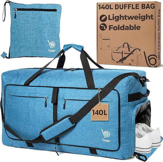 Bago Extra Large Duffle Bag for Travel Women & Men. Durable, Lightweight, Foldable Travel Duffel Bags For Traveling Women. 140L Duffle Bags Use As a Weekender Bag with Shoe Compartment, Checked Duffel