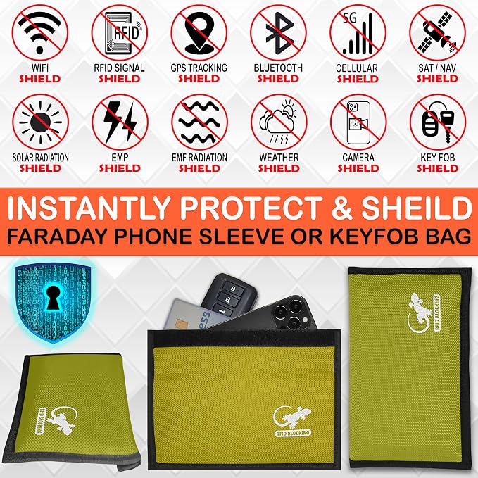 Faraday Bag Anti-Tracking GPS RFID Car Key Signal Blocker Wallet Shielding Pouch Protective Case for Cell Phone Car Key FOB, Data Privacy, Electronic Device Security (YELLOW - NYLON) - Image 2