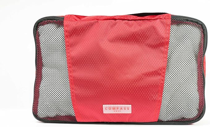 Medium Packing Cubes for Travel - 4 Piece Luggage Organizer Cubes for Carry On Luggage Backpack and Carry On Suitcase with Unique Number and Color Coded System - Dual Zippers, Top Handle, Red and Grey