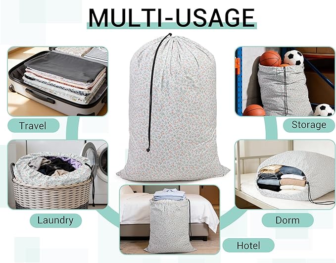 ZPECC Bulk Travel Laundry Bag,Extra Large Heavy Duty Laundry Bags 24 Pack,Washable Dirty Clothes Organizer XL for College Dorm Hotel Camping and Home Storage 30x40(Green Flower)
