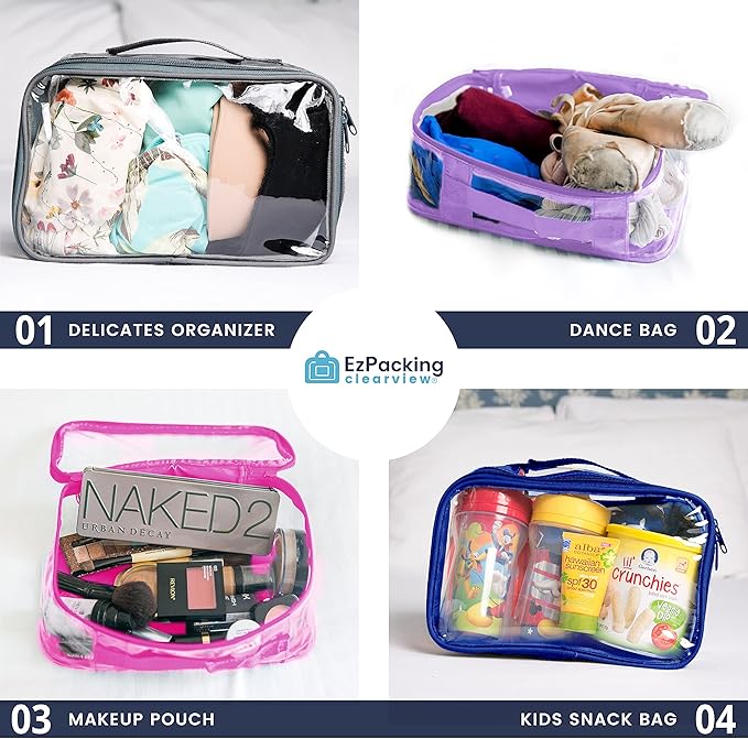 Small Clear Travel Packing Cube/See Through PVC Plastic Pouch for Carry On Suitcase, Backpack or Diaper Bag/Transparent Multipurpose Accessories, Makeup & Underwear Organizer w/Handle (Turquoise)