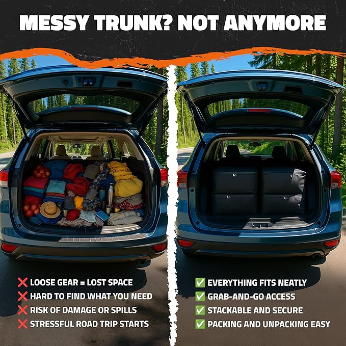 Mockins 29"x19"12" Cargo Carrier Packing Cubes 4 Pack | Each Trailer Hitch Storage Cube Holds Up to 90 Lbs. | Truck Bag Pre-Packing Set | Great for Waterproof Cargo Bag for Hitch Carrier Organization