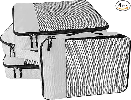 WTREE 4-Piece Packing Cubes Travel Accessories Set for Suitcases - Luggage Organizer Bags with Double Zipper - Mesh Top - Small - Beige