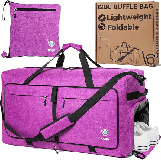 Bago Extra Large Duffle Bag for Travel Women & Men. Durable, Lightweight, Foldable Travel Duffel Bags For Traveling Women. 120L Duffle Bags Use As a Weekender Bag with Shoe Compartment, Checked Duffel