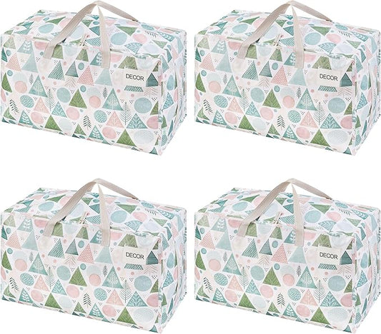VENO 4 Pack Extra Large Heavy Duty Moving Bags with Wide Opening & Reinforced Handles, Reusable Storage Tote Bags with Strong Zippers for Clothes, College Dorm Essentials & Moving Supplies