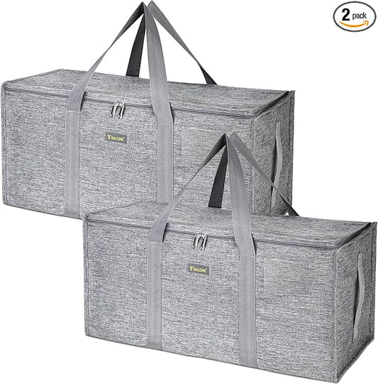 BALEINE Extra Large Storage Tote with Zippers & Carrying Handles, Heavy-Duty Oxford Fabric Moving Bags for Laundry, Space Saving, Storage,2-Pack, Winter Gray