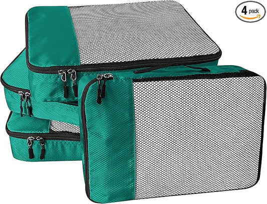 WTREE 4-Piece Packing Cubes Travel Accessories Set for Suitcases - Luggage Organizer Bags with Double Zipper - Mesh Top - Small - Green