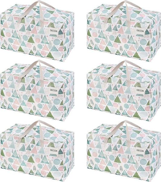 VENO 6 Pack Extra Large Heavy Duty Moving Bags with Wide Opening & Reinforced Handles, Reusable Storage Tote Bags with Strong Zippers for Clothes, College Dorm Essentials & Moving Supplies