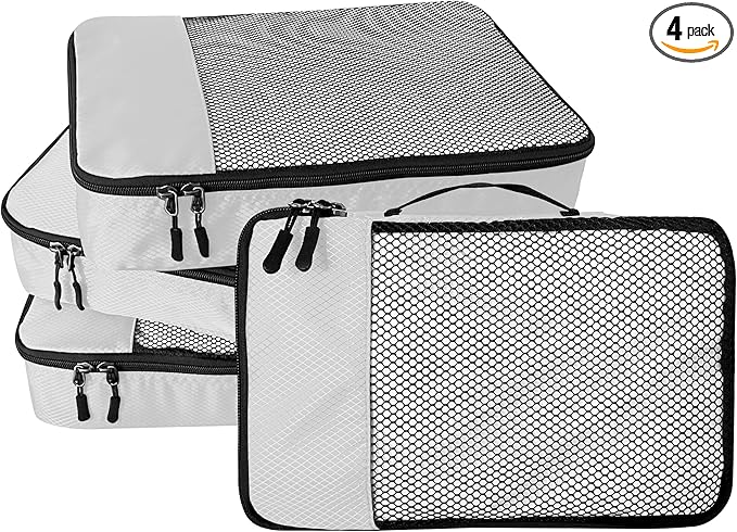 WTREE 4-Piece Packing Cubes Travel Accessories Set for Suitcases - Luggage Organizer Bags with Double Zipper - Mesh Top - Large - Beige