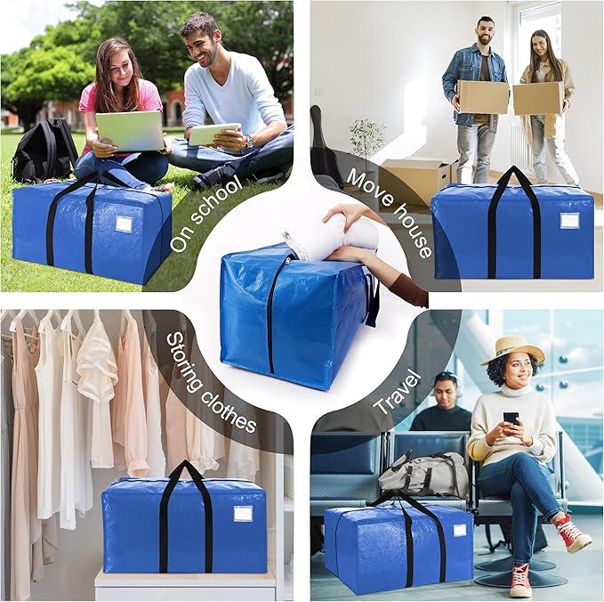 6 Pack Heavy Duty Extra Large Moving Bags W/Backpack Straps - Strong Handles & Zippers, Storage Totes For Space Saving, Fold Flat, Alternative to Box and Bin (40 gal, Multicolor)
